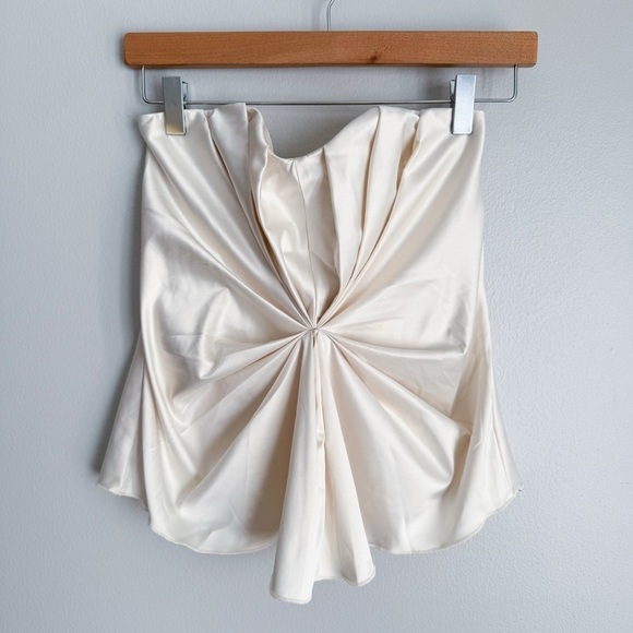 Vtg 90s Y2K Moda international satin ruched twist front corset bustier cream - Picture 1 of 6